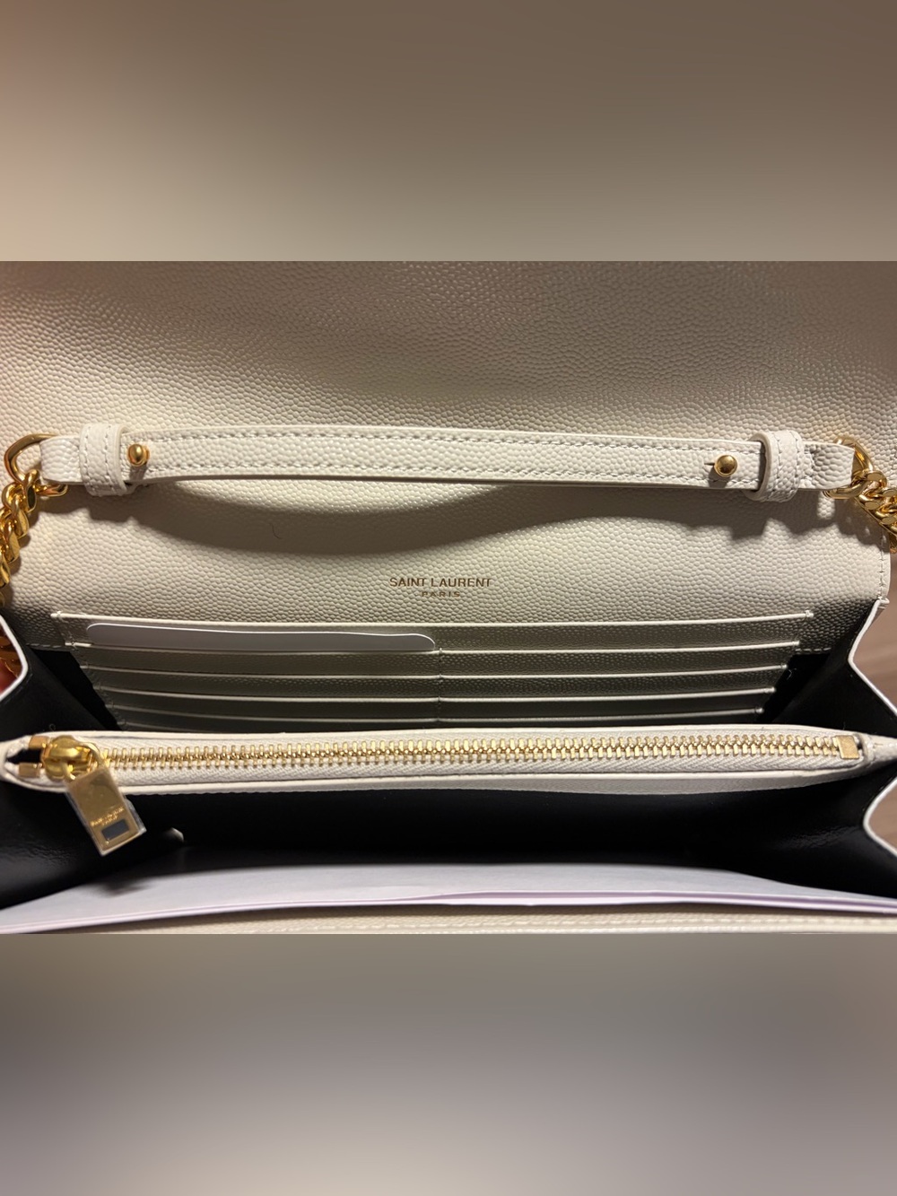Saint Laurent Cream Quilted Leather Chain Crossbody with Gold YSL - Picture 2 of 4